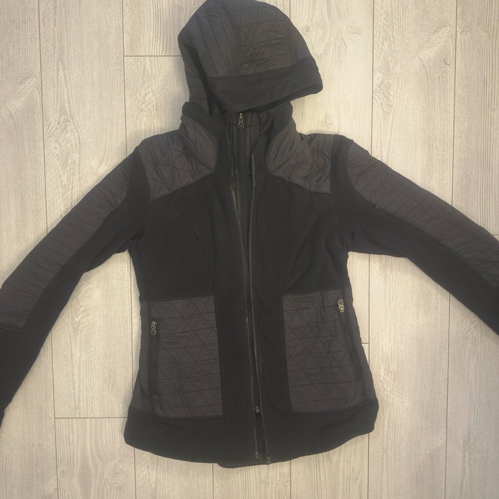 lululemon athletica Black Quilted-Panel Hooded Bomber Jacket